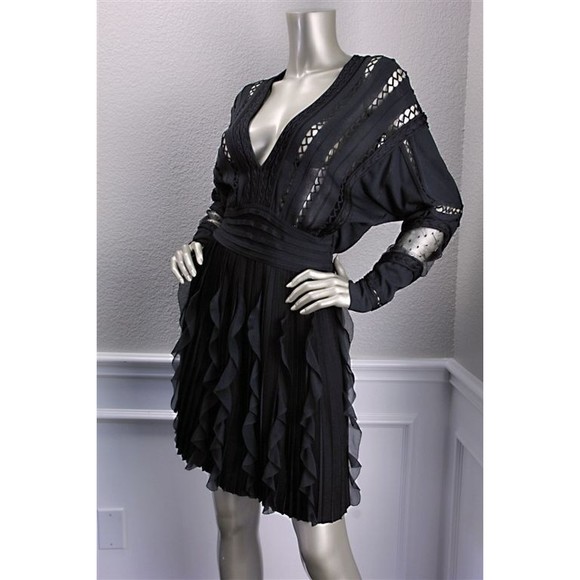 NWT GIVENCHY Black Sheer Lace Cutout Ruffle Stretchy Dress XS - Picture 3 of 7
